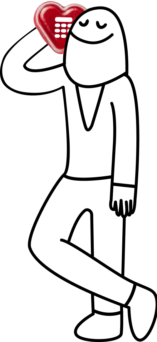 Character holding a heart phone